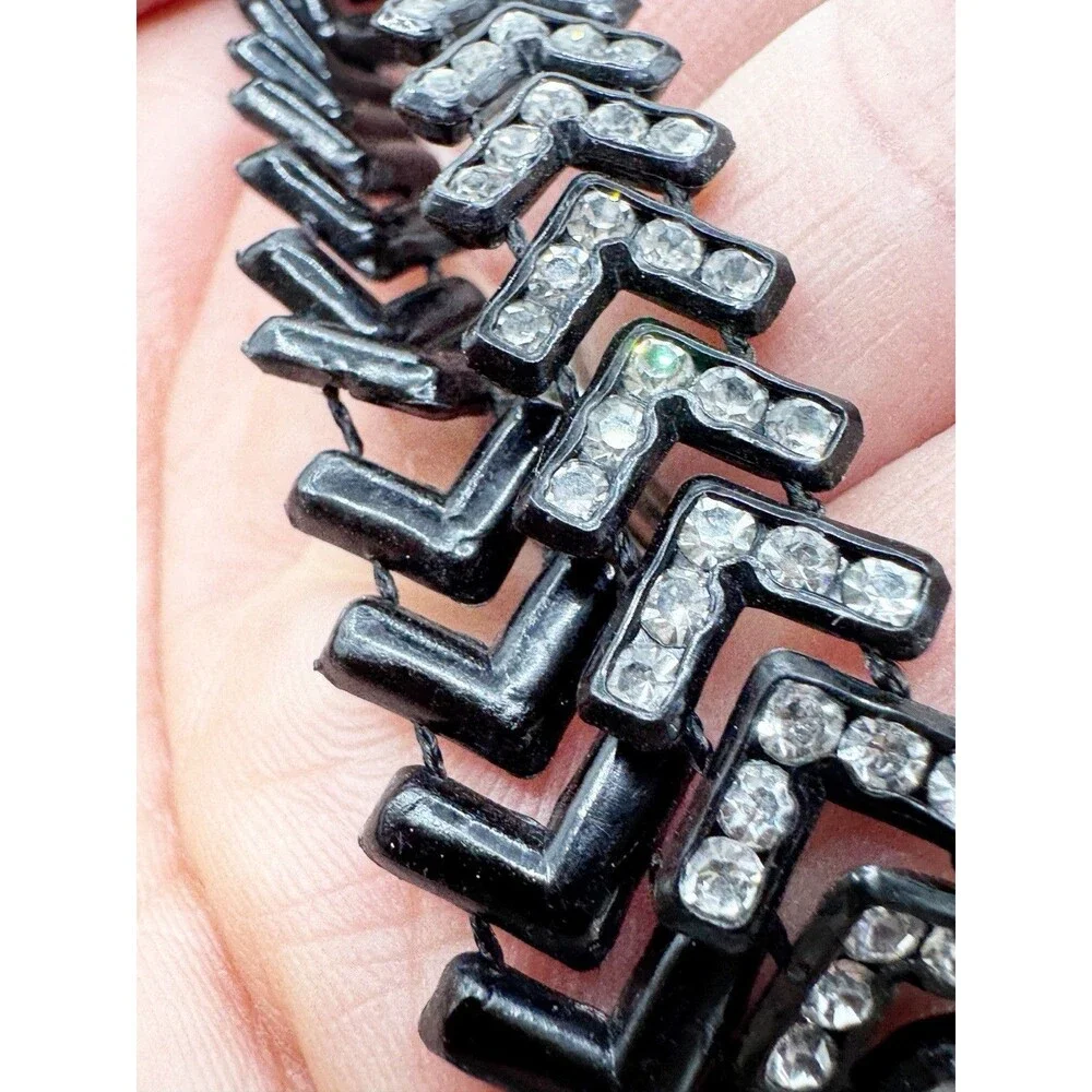 Black Chevron Rhinestone Choker Necklace Goth Steam Punk Dark Jewelry